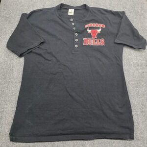 Vintage Jostens Chicago Bulls Henley Shirt Mens Large Black Short Sleeve NBA 90s